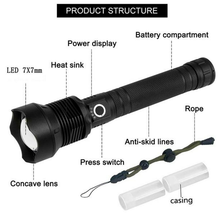6000 Lumen Rechargeable Waterproof Twist Focus LED Flashlight