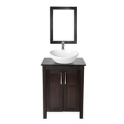 ELECWISH 24 Inches Brown Bathroom Vanity with Oval Ceramic Porcelain Sink Top MDF Wood Single Vessel Sink Bowl Faucet Set