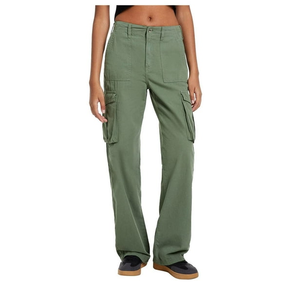 WILLBEST Pantalones Casuales elegantes para Mujer, Pantalones Cargo de Corte Recto Ajustable, Pantalones de Senderismo Holgados de Cintura Alta con Bolsillo, Pierna Ancha, Estilo paracaídas Chica