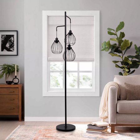 GMizon 16 Inch Retro Simple Floor Lamp, 3 Head Living Room Floor Lamp, Suitable for Dining Room and Bedroom Lighting Fixtures (Black)