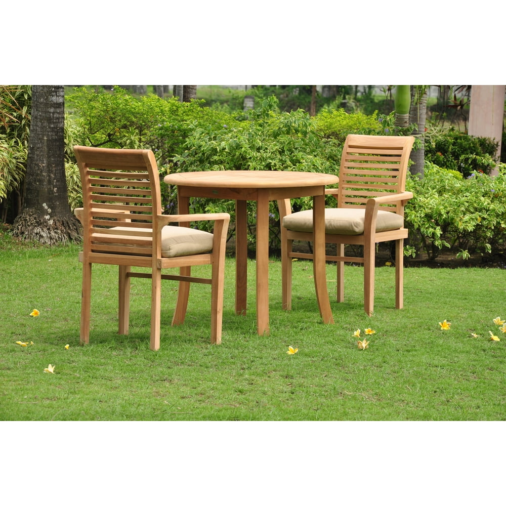 Teak Dining Set:2 Seater 3 Pc - 36" Round Table And 2 Stacking Sam Arm