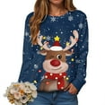 thumbnail image 2 of TTUHYWXI 2025 Womens Ugly Christmas Sweatshirt Funny Cute Xmas Tree Reindeer Snowman Tops Long Sleeve Crewneck Sweater (Dark Blue, S), 2 of 5