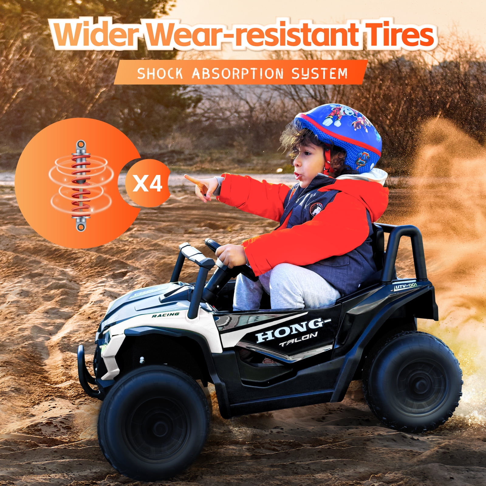 HEIMILI 12V Kids Ride On UTV,Ride on Car Toy w/Remote Control,Electric Off-Road UTV Truck,Remote w/ LED Lights MP&Music Bluetooth USB for Kids,Boys and Girls Aged 3-6 Years (White)