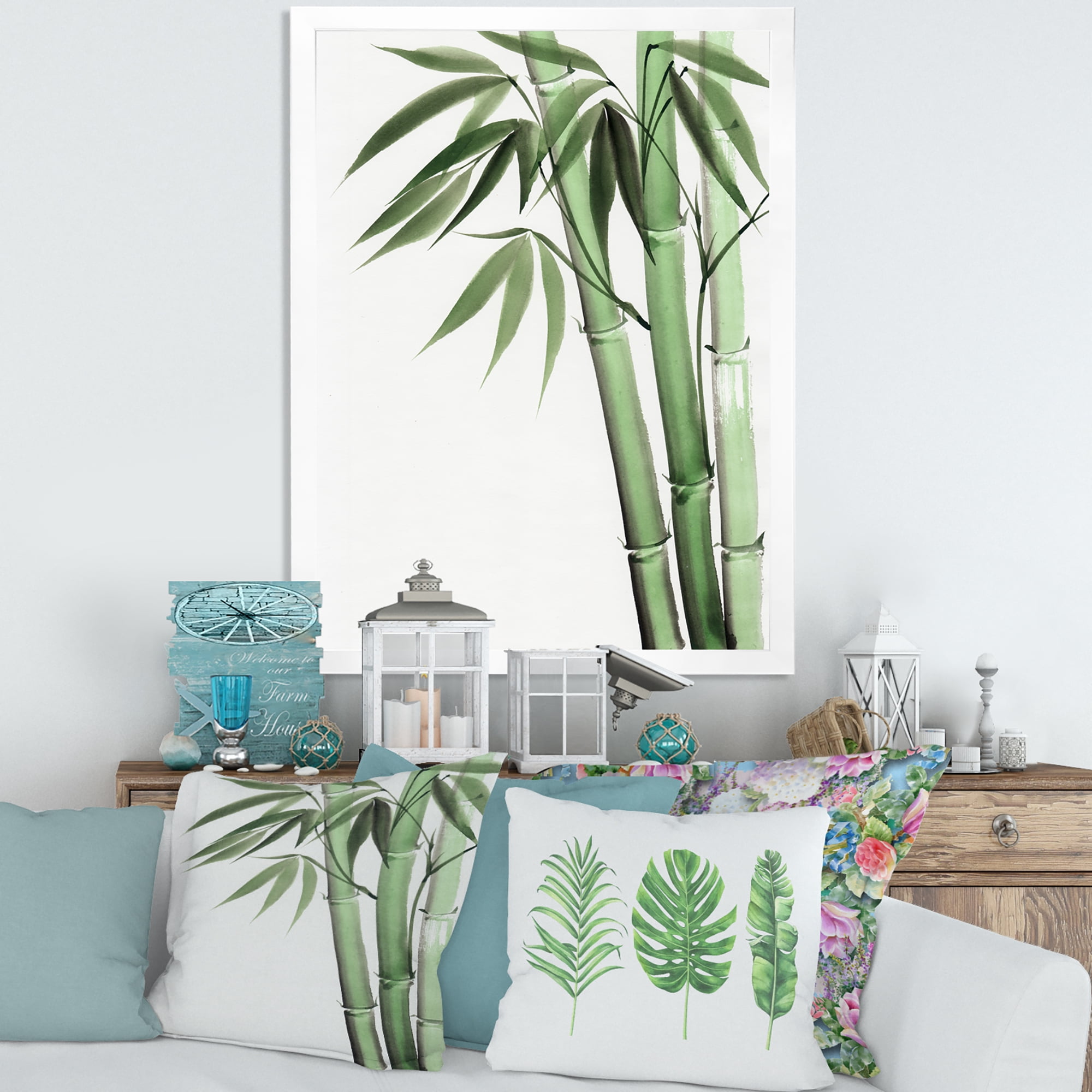 Designart 'Palm Bamboo Detail On White II' Traditional Framed Art Print