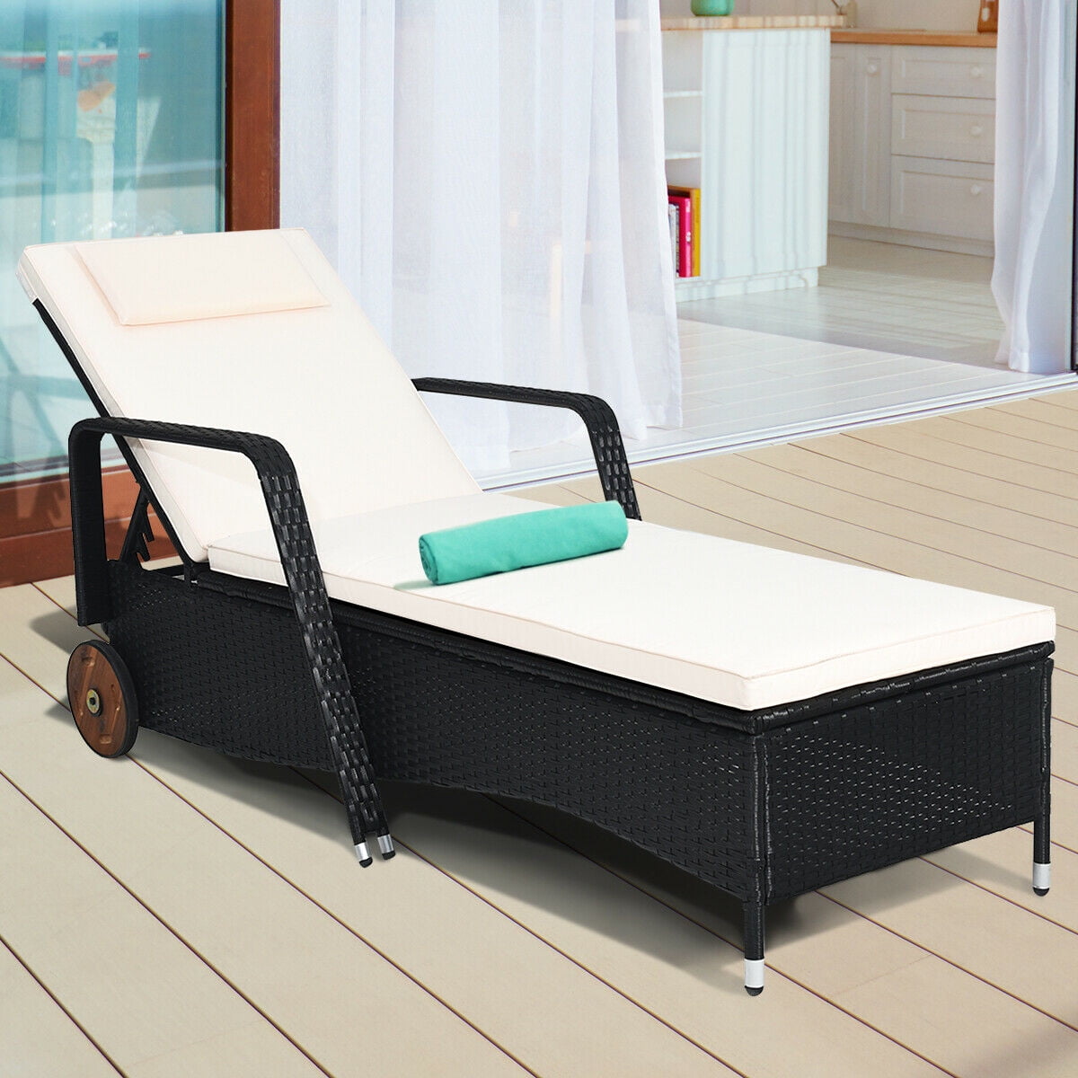 Costway Adjustable Reclining Outdoor Patio Rattan Wicker Lounge