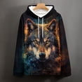 thumbnail image 5 of LAOLIUSN Men’s 3D Wolf Hoodie All Over Print Pullover Hooded Sweatshirt, Galaxy Moon Wolf Pack Graphic, Soft Stretch Polyester Spandex, S-4XL, 5 of 7