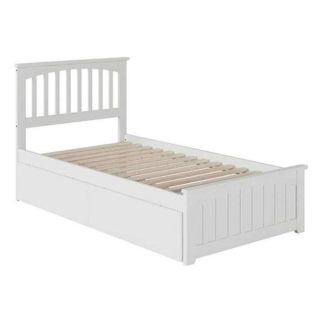 Leo & Lacey Lit Plateforme Urbain Simple avec Rangement en Bois Massif à 2 Tiroirs, Blanc