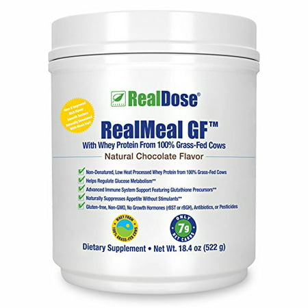 RealDose Nutrition RealMeal Fed herbe de protéines de lactosérum en poudre - Premium Paleo poudre de protéine et repas Supplément - Comprend fibres prébiotiques, mélange d'enzymes et Créatine - Chocolat