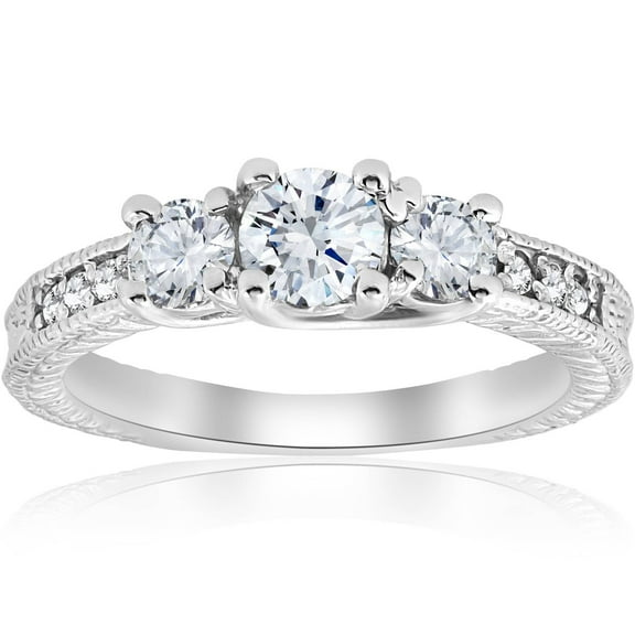 Pompeii 1 cttw Vintage Diamond Three Stone Engagement Ring 14K White Gold (G-H,I1-I2)