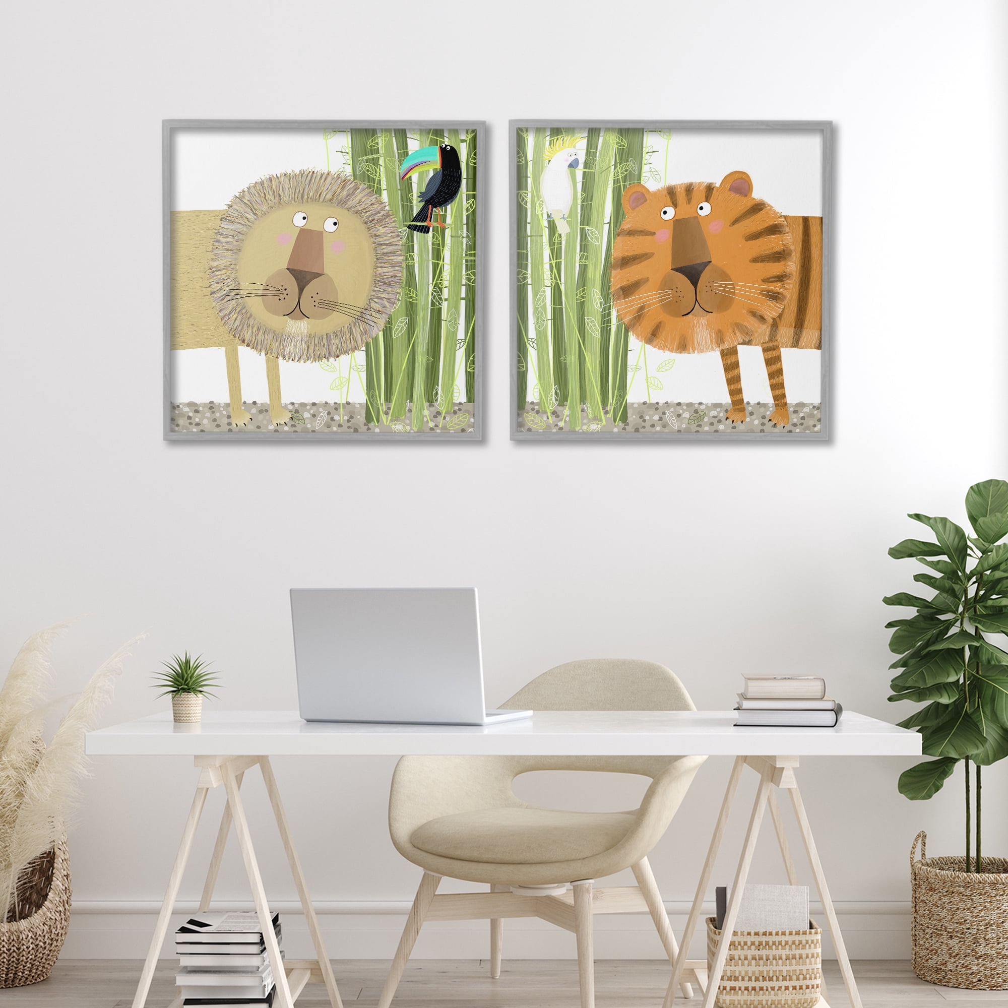 Stupell Industries Bamboo Trees & Animals 2 Piece Gray Framed Giclee Art Set, design by Carla Daly