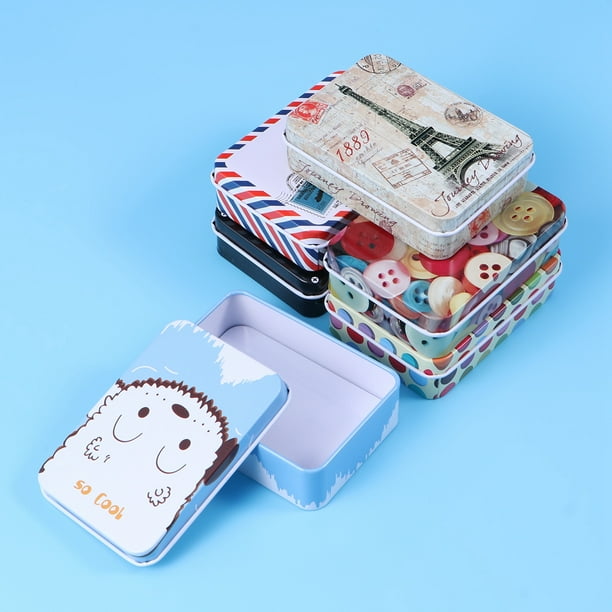 6 Pcs Novelty Mini Iron Tin Box Jewelry Cards Coin Candy Storage Boxes Cartoon Rectangular Cans Case For Home Office Mixed Style