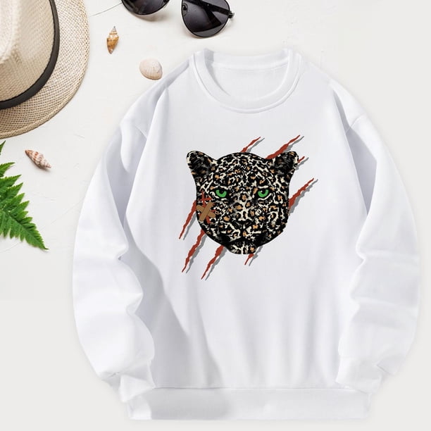 Sudadera para mujer, sudadera con cuello redondo, disfraces de otoño, traje de regalo de año Nuevo estampado, camisetas informales holgadas de manga , l L