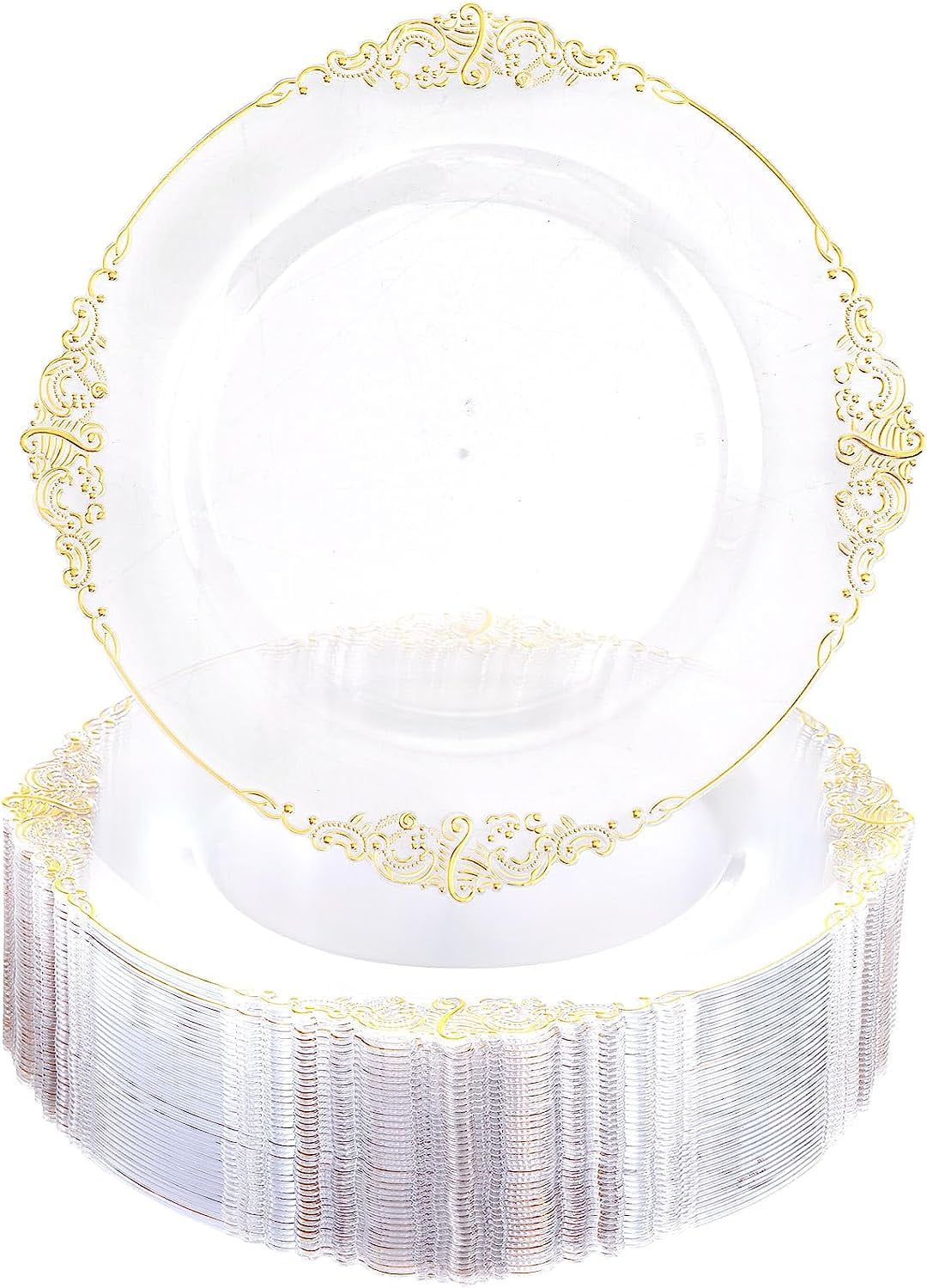 100 Pieces Gold Plastic Plates Clear Gold Disposable Plates 10