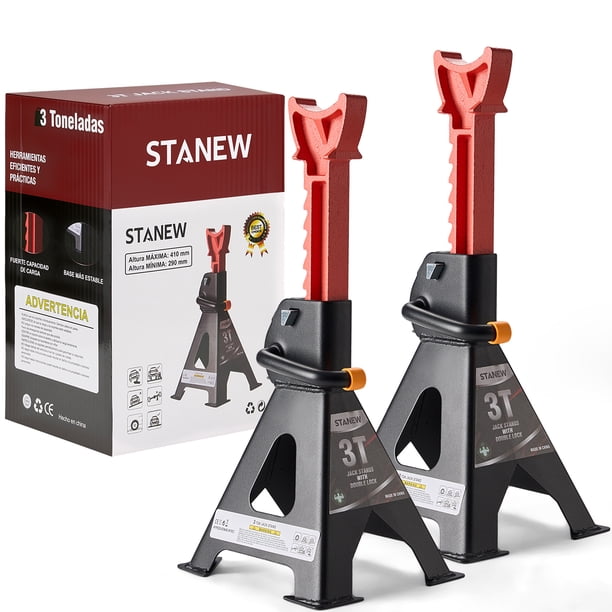 Stanew Torre Auto 2 Piezas Doble Seguro Altura 3 Toneladas 29-41 cm,con Silleta Antidesplazamiento,Soporta hasta 3000 kg