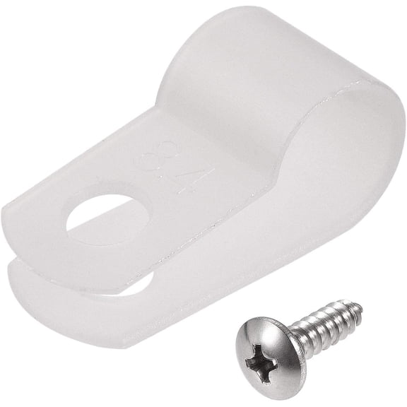 8.4mm Nylon R Type Cable Clip Wire Clamp with Screws White 100pcs