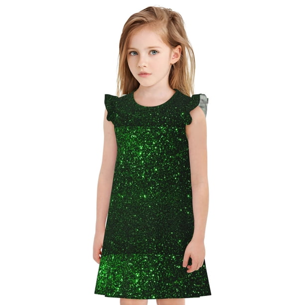 Fotbe Green Sparkling Vestido de Dormir para Niñas de 3 a 10 Años, Mangas Cortas, Estilo Princesa, Pijama Camisón con Mangas Voladas-XX-Large
