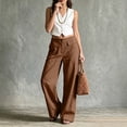 thumbnail image 1 of Women's Patch Pocket Wide Leg Pants, Button Zip Waist, Front Patch Pockets, Relaxed Fit, 1 of 2