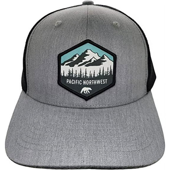 Pacific Northwest Trucker Hat w/mesh Backing and Pacific Northwest Woven Patch (Heather Grey/Black)