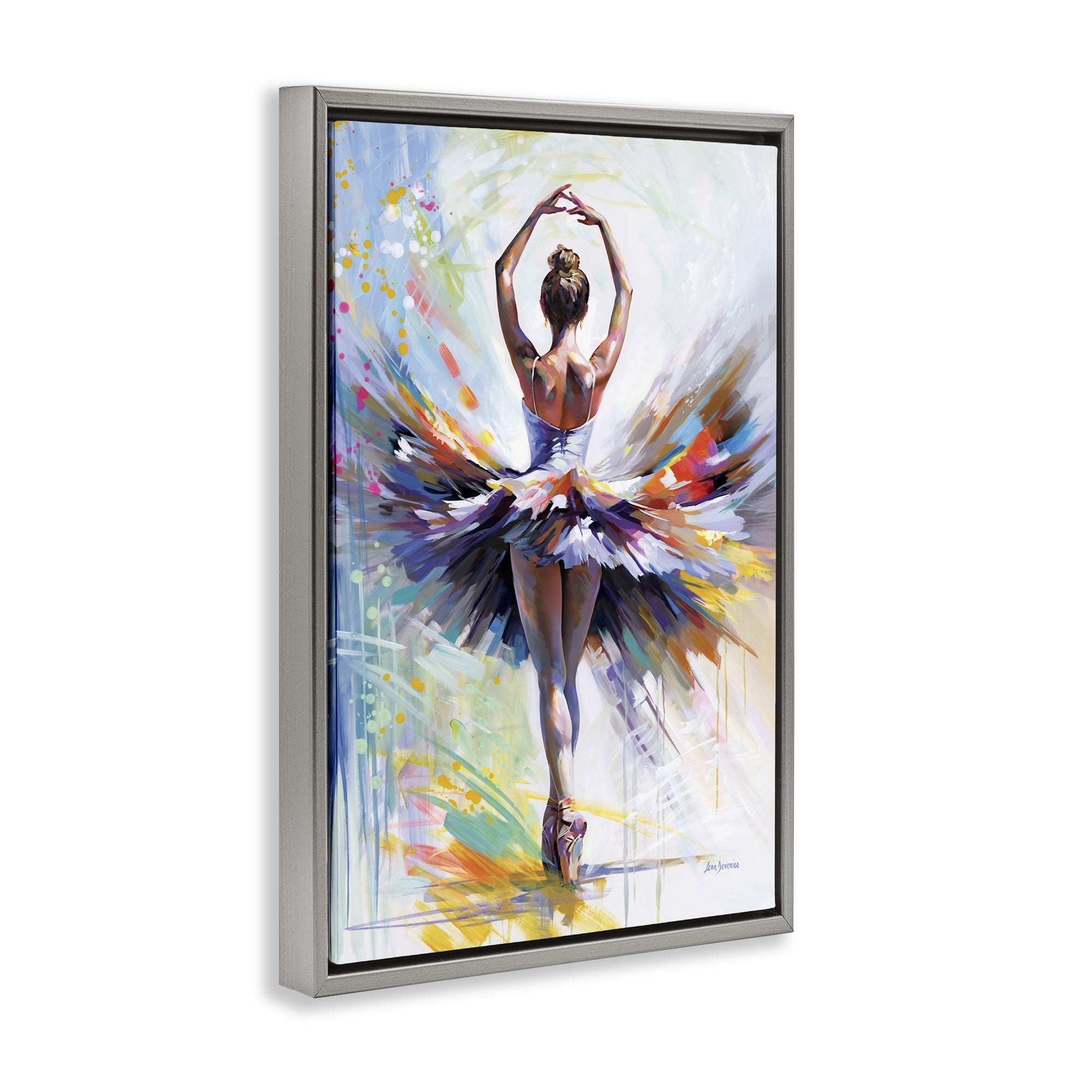 Stupell Industries Prelude to Passion Ballet Entertainment Painting Gray Floater Framed Canvas Art Print Wall Art, 17 x 25