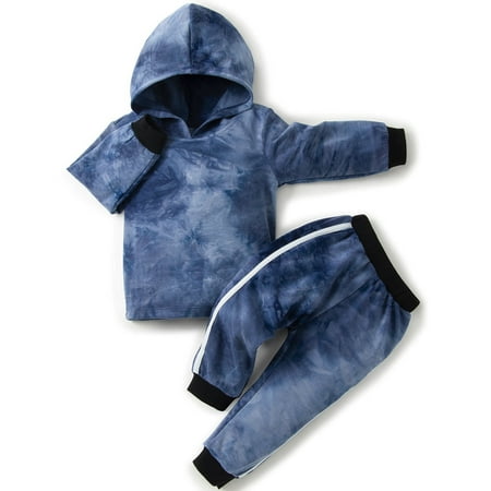

SYNPOS Toddler Little Boys Tie-dyed Pullover Hoodie & Pants Set Dark blue 12-18 Months