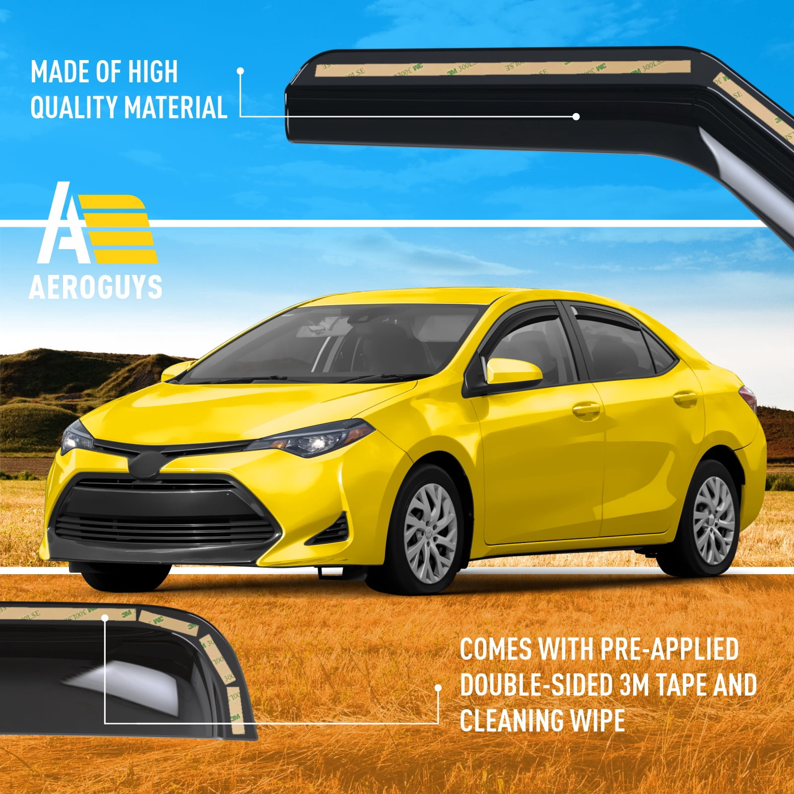 Extra Durable Window Deflectors In-Channel Window Visors Rain Guards Fit for Toyota Corolla 2014-2019 Sedan, Sun Visors, Wind Vent Visors, Window vent shades, Exterior Car Accessories - 4 pcs. AG0669