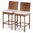 thumbnail image 1 of Set Of 2 Patio Rattan Bar Stool Chair Steel Frame Wicker Barstool W/ Cushions, 1 of 9