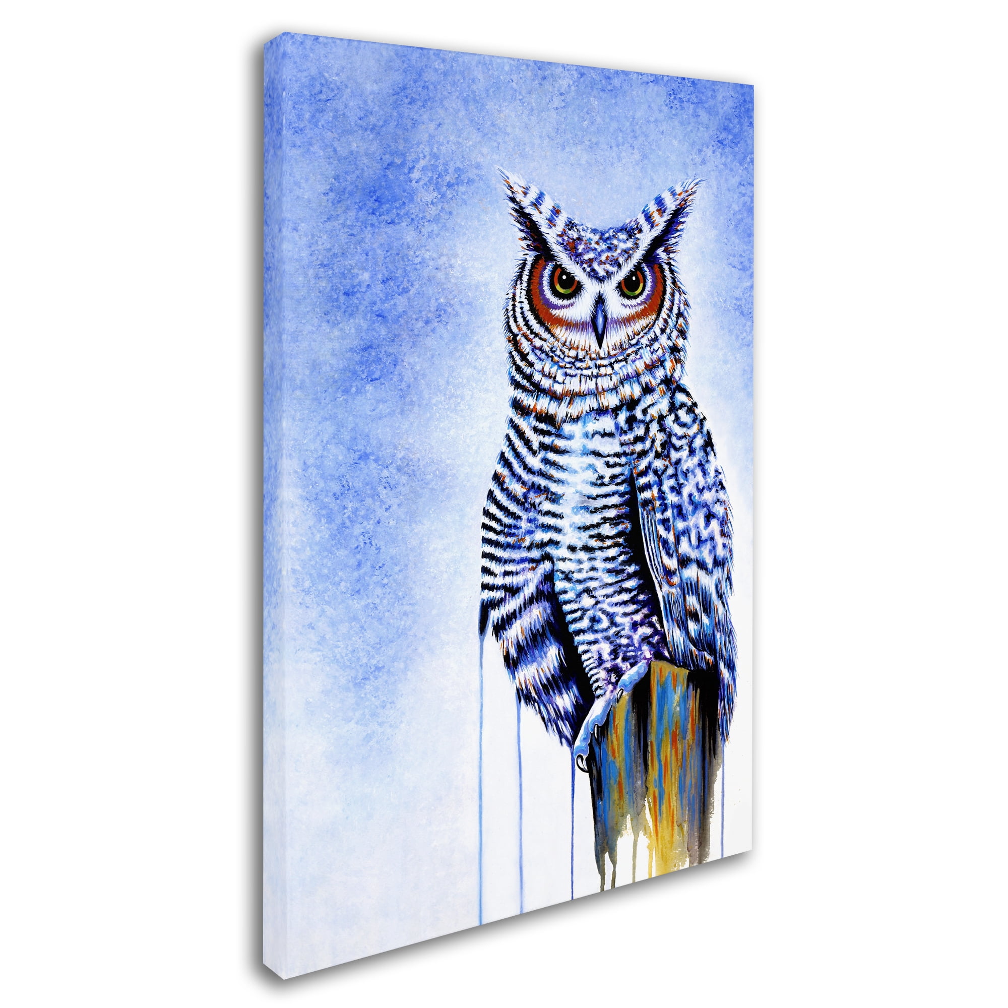 Trademark Fine Art 'Great Horned Owl In Blue' Canvas Art by Michelle Faber