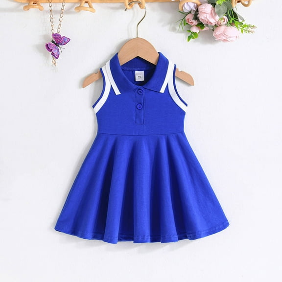 Pejock Baby Girl Tennis Dress 1-18 Months - Pleated Skirt Sleeveless Collar, Solid Color Cotton Outfit for Photography, Christening, Milestone Photos