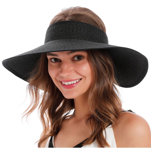 Visera Plegable de Paja Negra Simplicidad con Ala de 10 cm