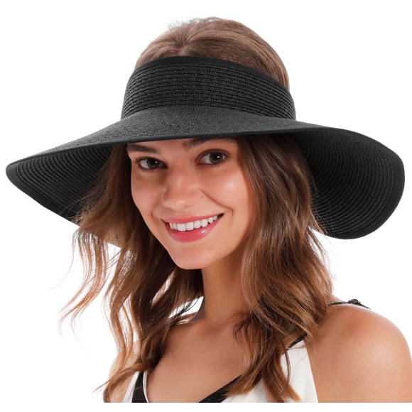 Visera Plegable de Paja Negra Simplicidad con Ala de 10 cm