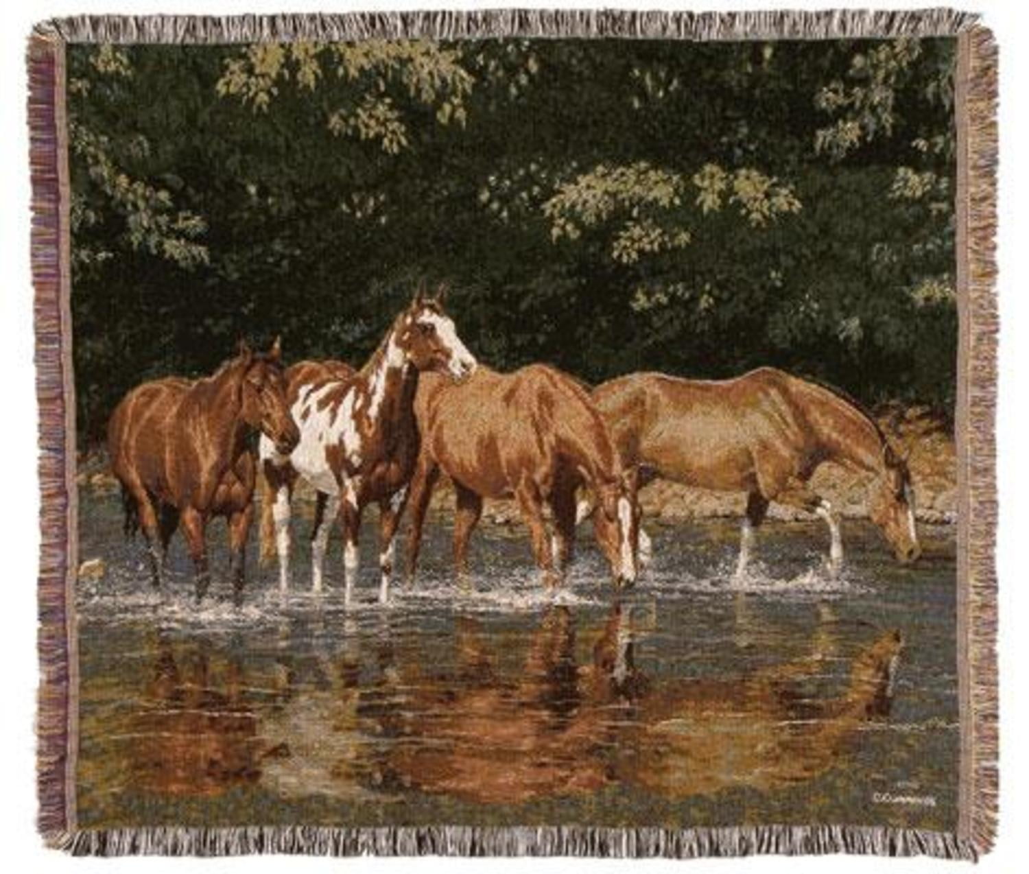 Reflections Horse Herd Tapestry Afghan Throw Blanket 50" x 60