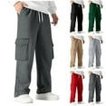thumbnail image 2 of Havenre Men Wide Leg Sweatpants Drawstring High Waist Baggy Cargo Pants Casual Button Side Slit Running Athletic Jogger Trousers with Pockets Khaki XL, 2 of 6