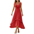 thumbnail image 2 of Aimik Women's Sleeveless V-Neck Ruffle Maxi Dress High Low Hem Tiered Flowy Romantic Summer Beach Dress, 2 of 5