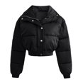 thumbnail image 1 of Fashionable short style slimming collar solid color long sleeved zipper cotton jacket, 1 of 6