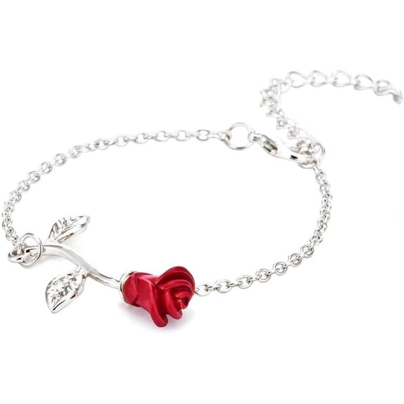 Rose Flower Bracelet for Women Red Rose Chain Bracelet Charm Romantic Flower Bracelet Link Fashion Valentine's Day Lover Couple Jewelry Gifts