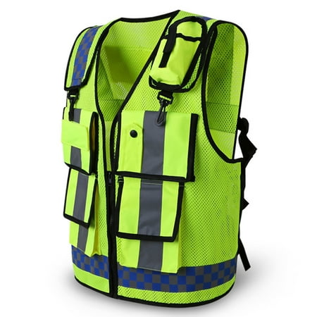 

Vest Working With Reflective Strips Multi Pockets Device Front Zipper