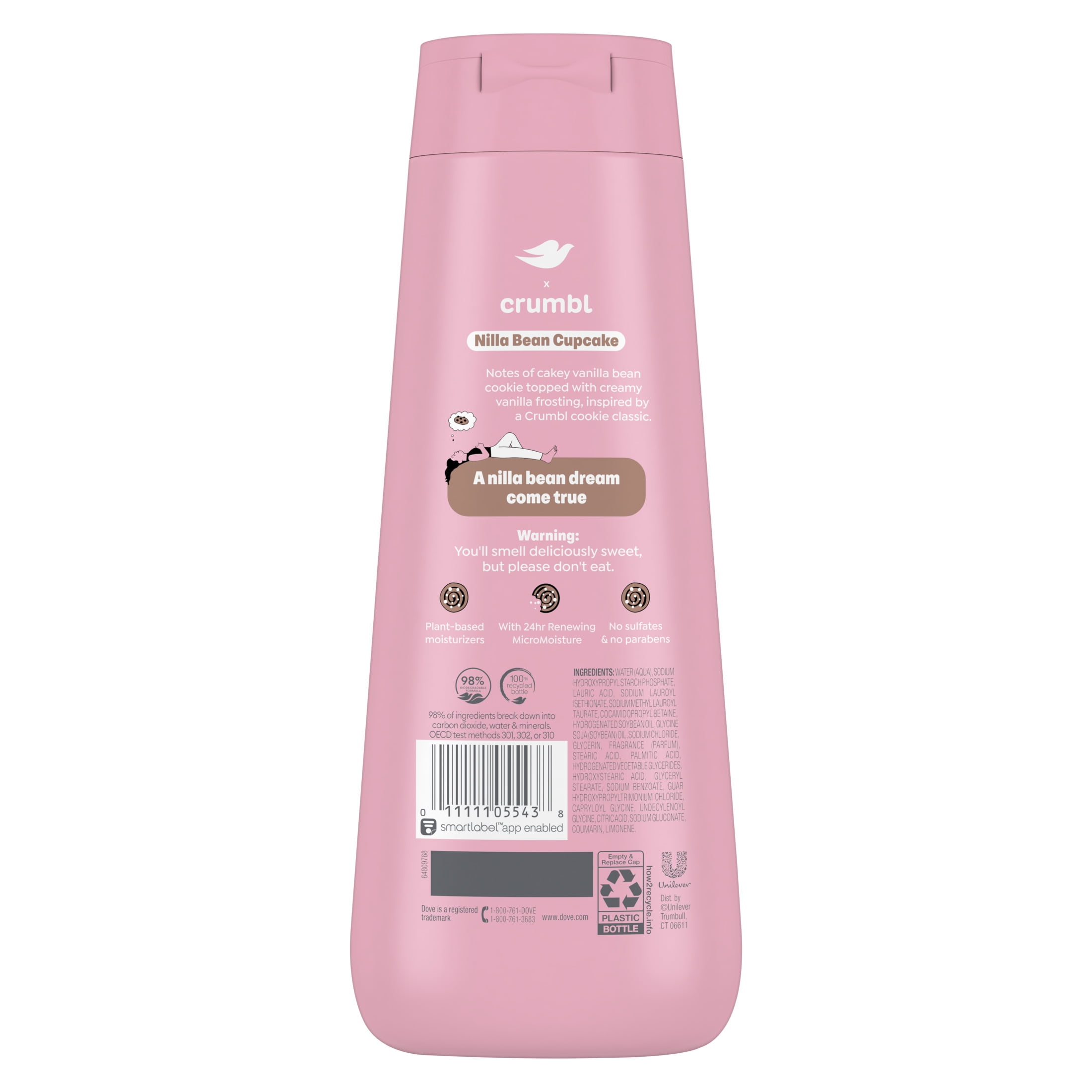 Dove Crumbl Moisturizing Liquid Body Wash Nilla Bean Cupcake, 20 oz