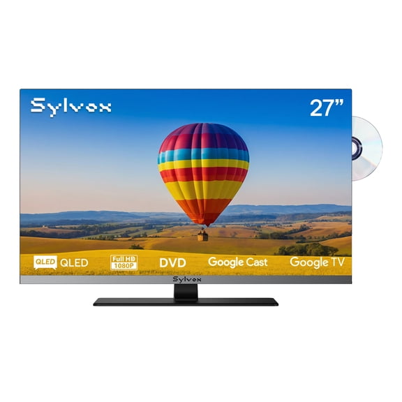 SYLVOX Smart TV,2712V QLED Television with DVD Player,Google TVs,1080P FHD,Voice remote,Google cast, ATSC NTSC,AC/DC Powered (Limo QLED)