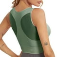 thumbnail image 6 of Women's High Neck Sports Bra Medium Impact Workout Top for Yoga & Running, Plus Size Full Coverage Wirefree Padded Longline Bra Green M, 6 of 7