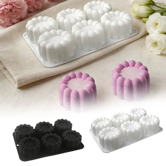 6 Cavity Silicone Baking Mold 8.62 Inch Food Grade Round Square DIY Mould Reusable Tray for Chocolate Cake Dessert Scented Candle Black