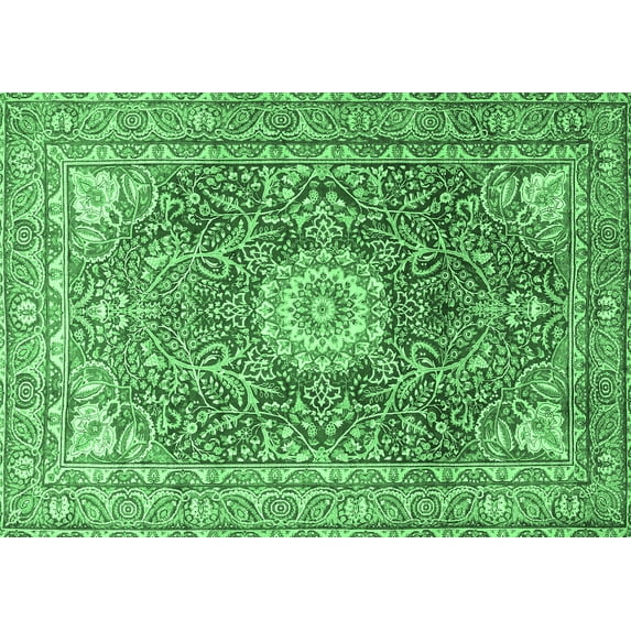 Ahgly Company Indoor Rectangle Medallion Emerald Green Traditional Area Rugs, 2' x 5'