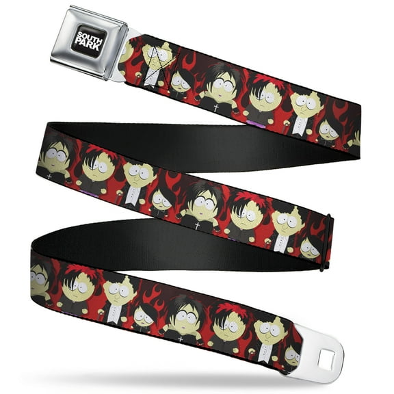 Paramount Network Belt, Seatbelt Buckle Belt, South Park Goth Kids Poses Flame Reds, 30 to 44 Inches