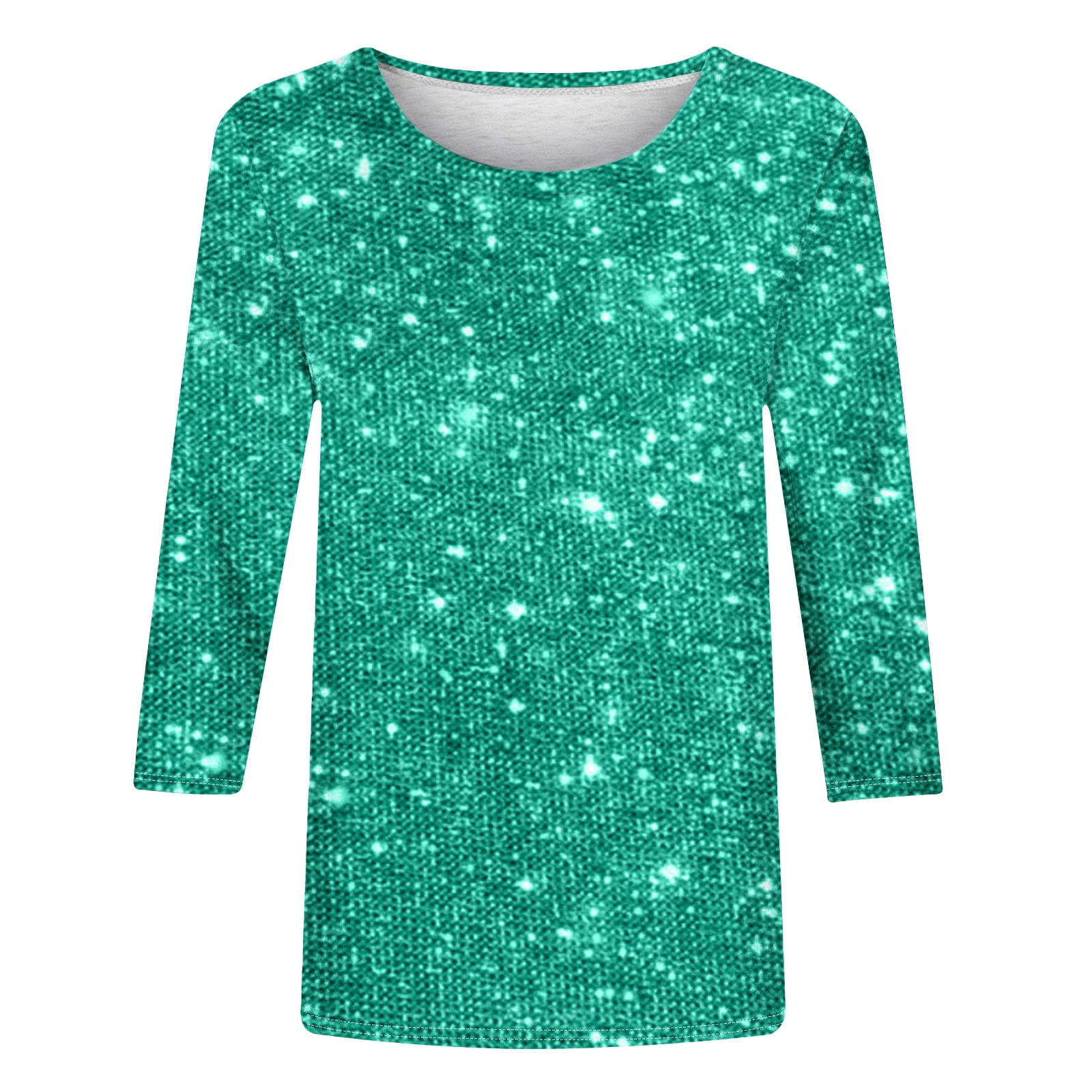 Fall Saving QUINDOS Sequin Women Shirts 3/4 Sleeve Womens Tops Casual Blue  Regular Fit Crew Neck Sequin Tops - Walmart.com