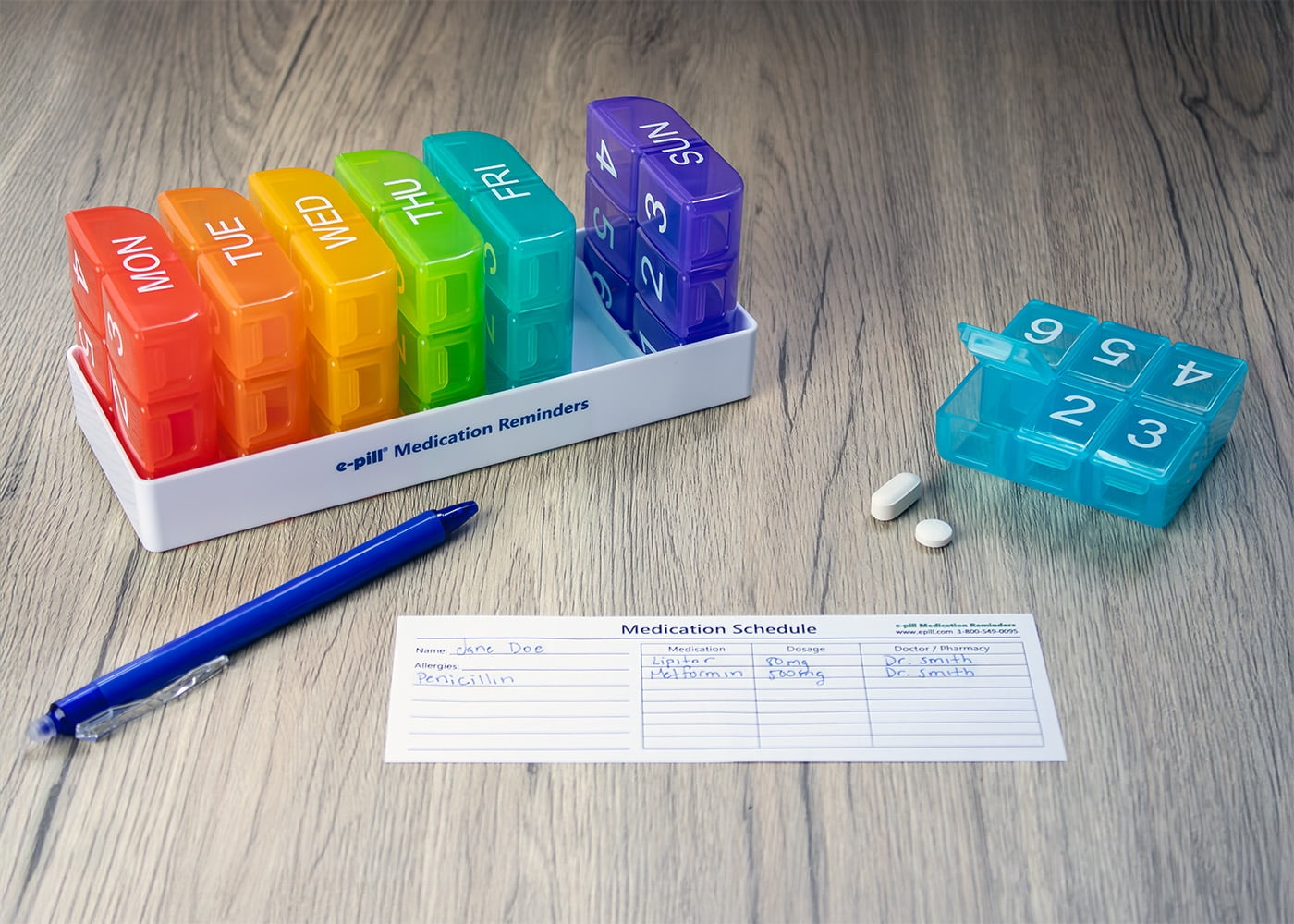 e-Pill 6 Times a Day x 7 Day Large Weekly Pill Organizer - Multicolor