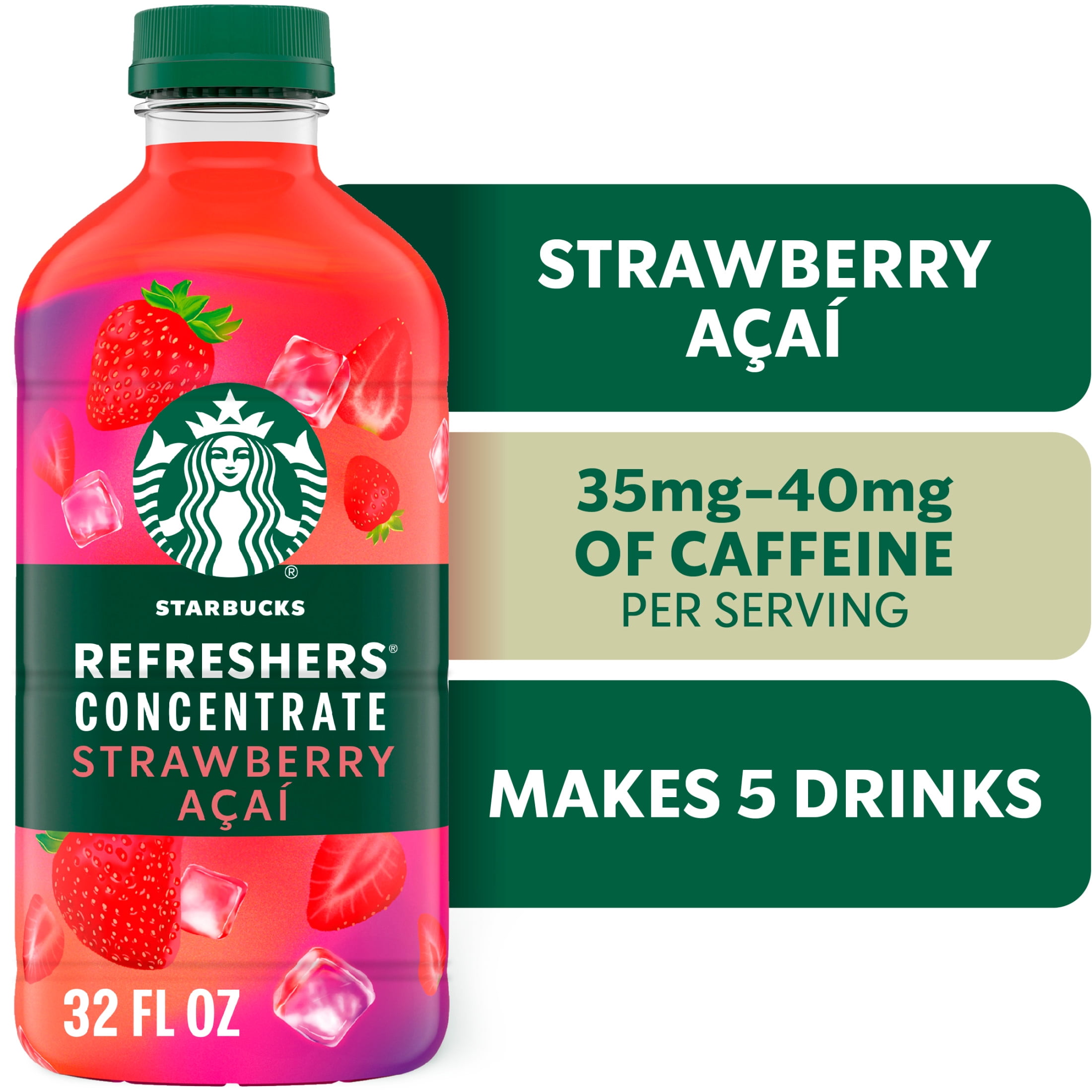(6 pack) Starbucks Refreshers Concentrate Strawberry Acai, Refreshing Drink, Cold Drinks  32 fl oz