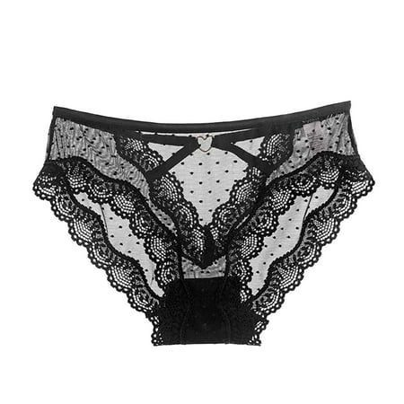 

LBECLEY Cotton Underwear for Women Lace Briefs Hollow Out Low Waist Panties Love Panties Pasties Variety Pack Women Underwear Set Black M