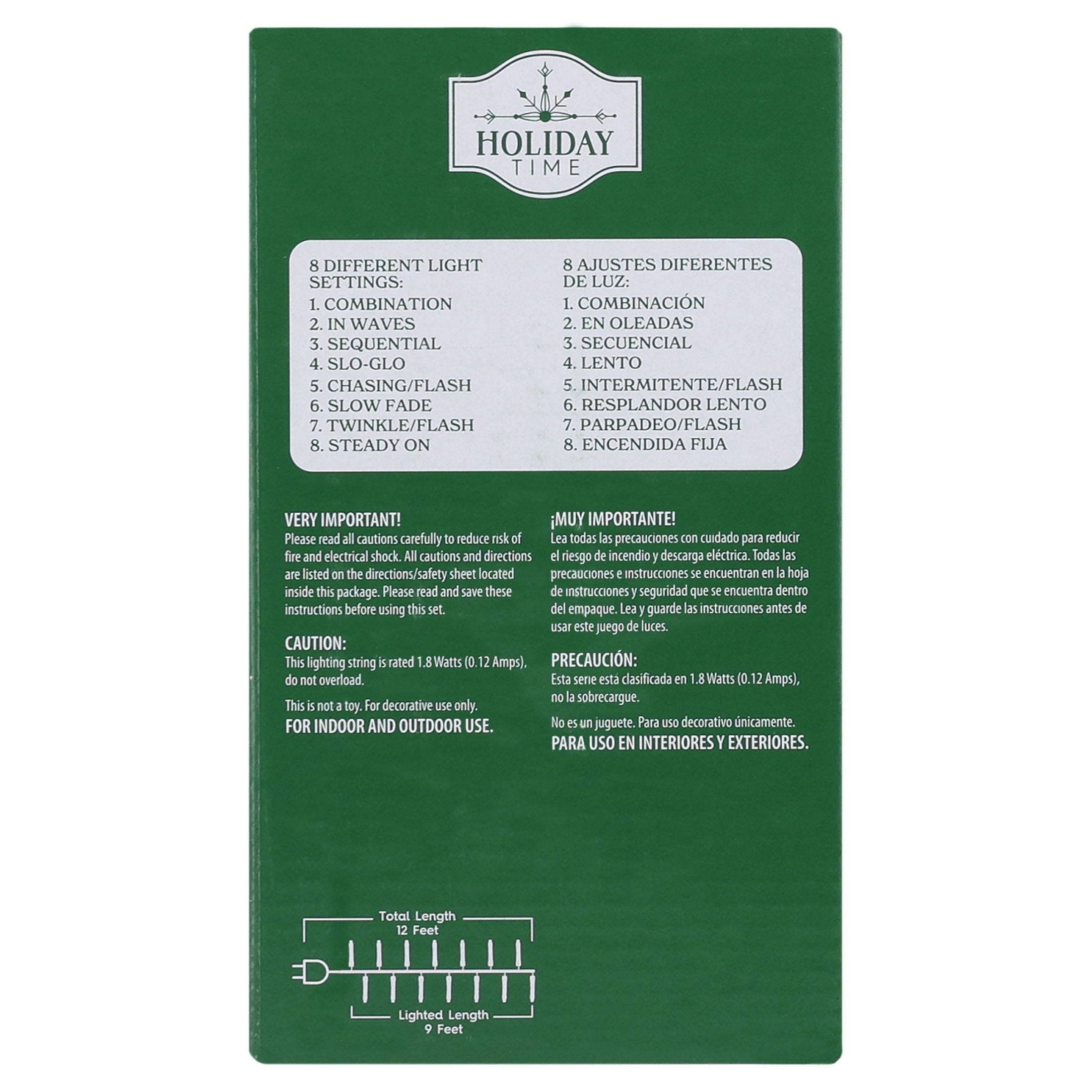 Indoor/Outdoor 200-Count LED 8-Function Micro Christmas Garland Lights, Multicolor, White Wire, 9', by Holiday Time
