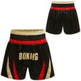 thumbnail image 4 of Lejafay Kids Boys Kickboxing Fighting Training Trunks Metallic Side Split Satin Boxing Shorts Red&Gold 6, 4 of 4
