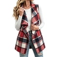 thumbnail image 2 of Women's Plaid Lapel Vest Casual Sleeveless Open Front Oversized Large Lapel Loose Fit Vest, 2 of 7