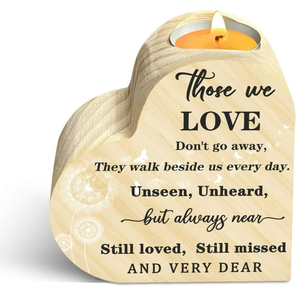 shiyou-Loss of Loved One Sympathy Candle Holders - Memorial Wooden Heart Candle Holders - In Memory of Loved One Gifts for Loss of Dad or Mom - Double Sided Printing